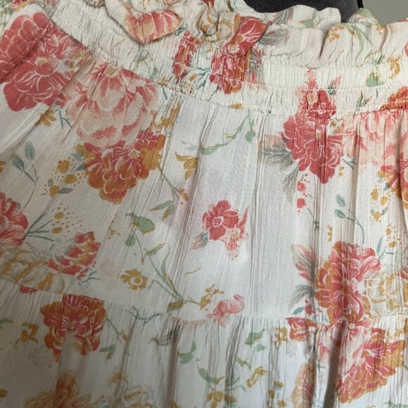 So M Floral Ruffle Mini Skirt With Drawstring Waist Lightweight Cotton Blend Pin - Picture 4 of 4